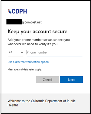 Phone number entry for SMS Text Authentication