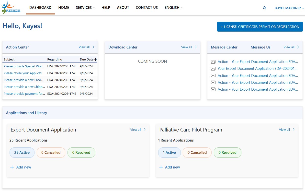 Image of user dashboard sample